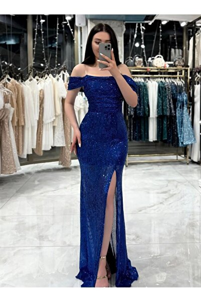 zoe star Andrea Arkası Bağlamalı Detaylı Degaje Yaka Uzun Boy Payet Önü Yırtm...