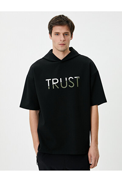 Koton Sweatshirt Eşofman Üstü Baskılı Kapüşonlu Kısa Kollu