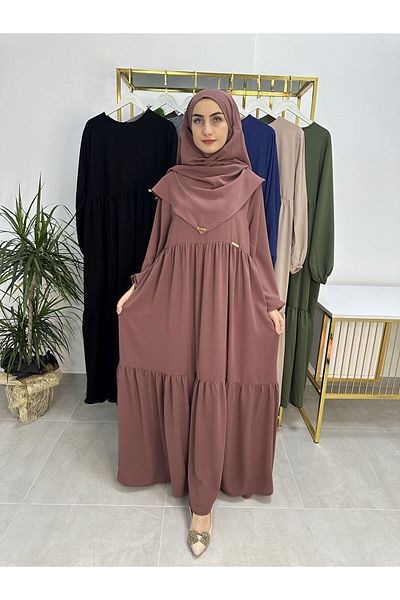 erasra class Sufle Scarf Ferace and Abaya - Two Layers Gathered Gown Suit Is Suitable for Hijab and Umrah Rose