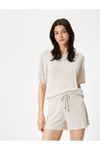 Koton Pyjamahose mit Schnürung an der Taille - Shorts aus dünnem Stoff