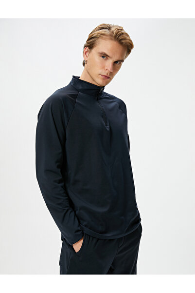 Koton Spor Sweatshirt Yarım Fermuarlı Dik Yaka Slogan Baskılı