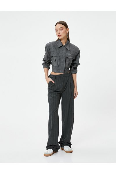 Koton Palazzo Fabric Trousers Straight Leg Pocket Standard Waist