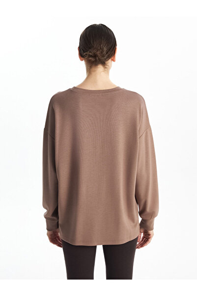 LC Waikiki Brown Crew Neck Embroidered O Oversized Women's Blouse