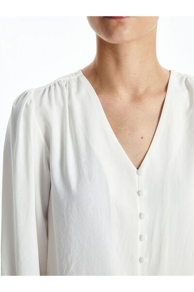 LC Waikiki Ecru V-Neck Women's Blouse