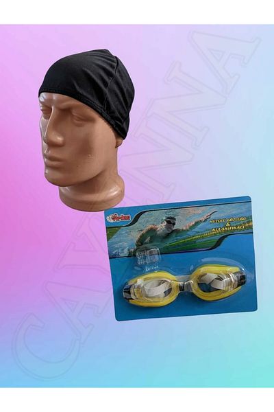 cayenna Pool Sea Swimming Goggles + Earplugs + Lycra Cloth Cap Set