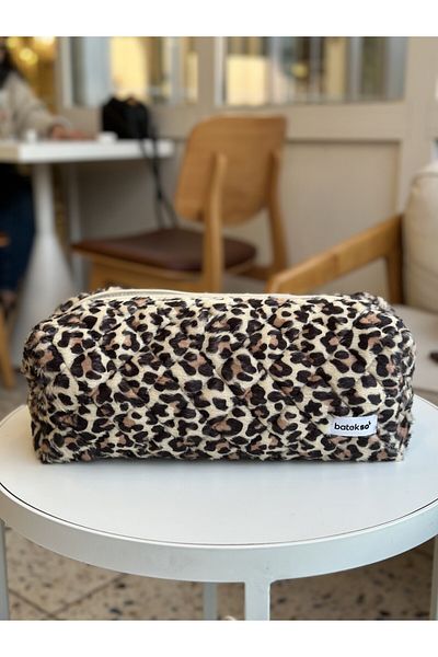 Batekso Geantă de călătorie pentru coafarea părului cu model leopard de pluș - mărime XL