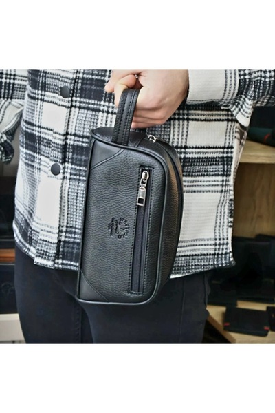 Westpolo 3 Compartment Banded Leather Handbag with Bracelet Holder Shaving Bag Travel Bag