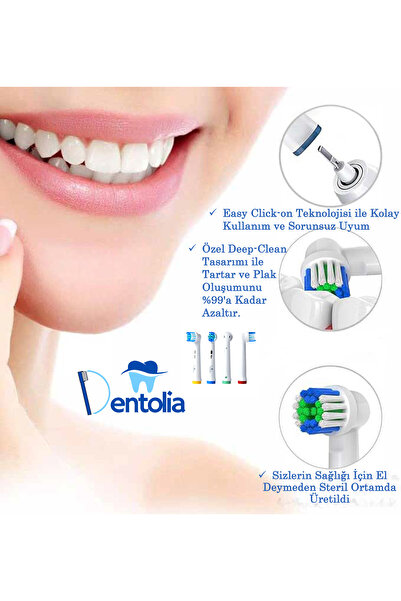 Dentolia Oral-B Uyumlu Şarjlı Diş Fırçası Yedek Başlık 12'li Paket