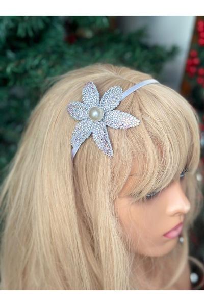 QUEEN AKSESUAR Πολυτελής κρυστάλλινη πέτρα με πέρλες γκρι λουλούδι κρίνος λιλ...