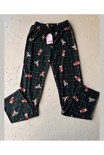 İntive Lingerie بنطال بيجامة من القطن بنسبة 100% بنمط مربع باللون الأخضر الزمردي المخملي من Lindros