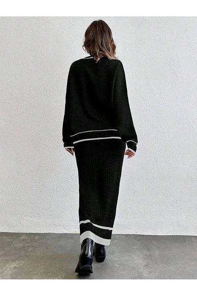 Shineofb Women's Knitwear Suit Double Skirt Blouse