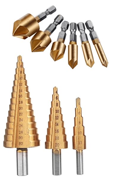 Depolife Titanyum Pah Kırma 6lı Freze Ucu  3 Adet Kademeli Delme Adım Kozalak...