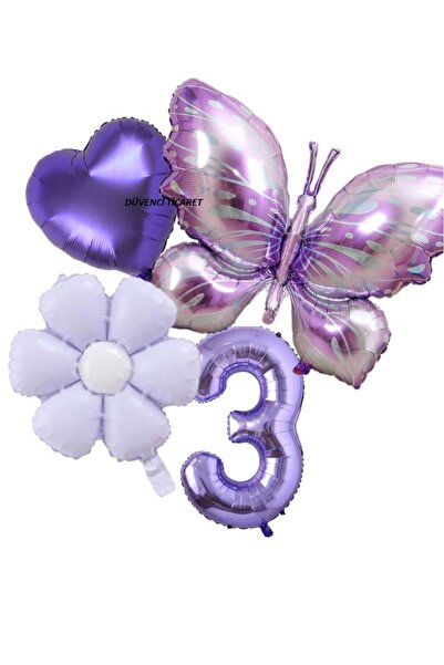 DÜVENCİ TİCARET BÜYÜK BOY MOR KELEBEK PAPTYA FOLYO BALON YAŞ SET
