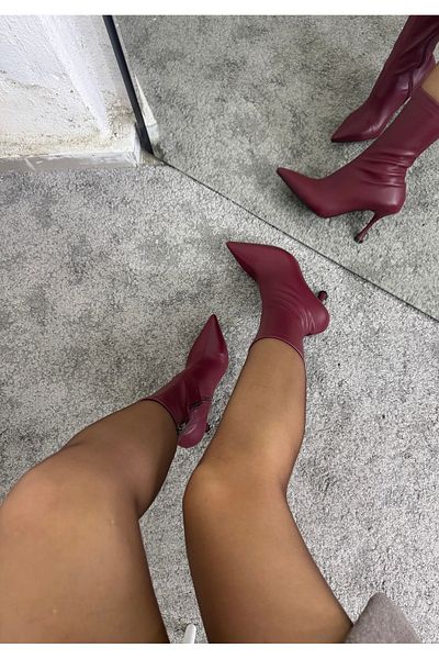 MYVOLANTE Burgundy Heeled Stretch Ankle Boots