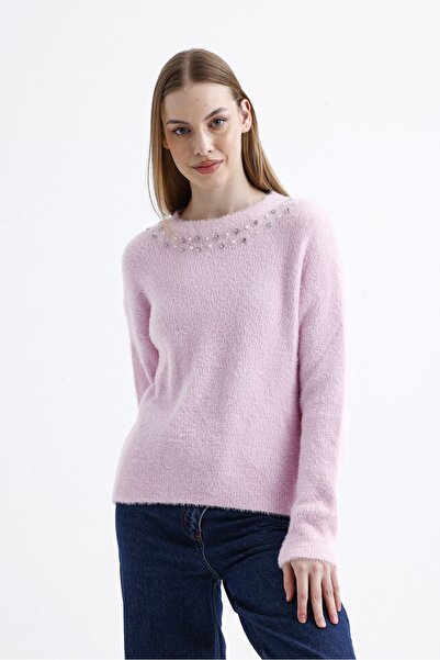 Butik Triko Kazak - Taşlı İncili Yaka