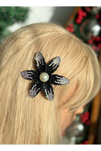 QUEEN AKSESUAR Cristal de lux cu perle floare de crin negru lilium ziua de na...