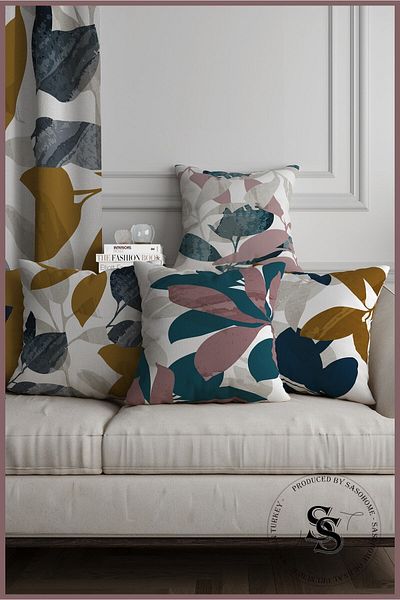 SasoHome Set de 4 huse de pernă cu model suprarealist simplu, cu frunze de toamnă