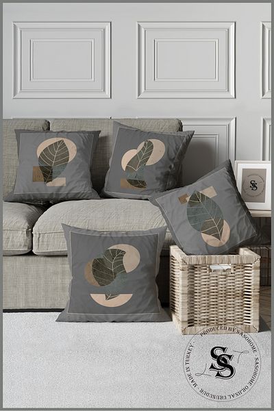 SasoHome Set de 4 huse de pernă imprimate digital cu modele suprarealiste de frunze pe fundal gri