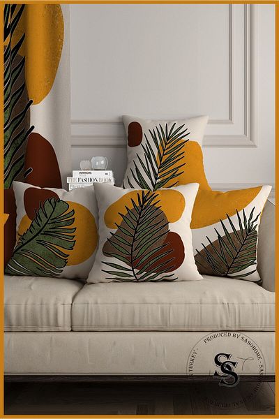 SasoHome Husă de pernă cu imprimare digitală, cu design special, în 4 bucăți, în culoarea mierii