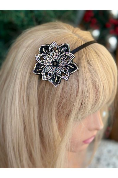 QUEEN AKSESUAR Luxury Crystal Stone Black-Rise Star Flower Lotus Flower Birthday Special Occasion Christmas Crown Metal Crown