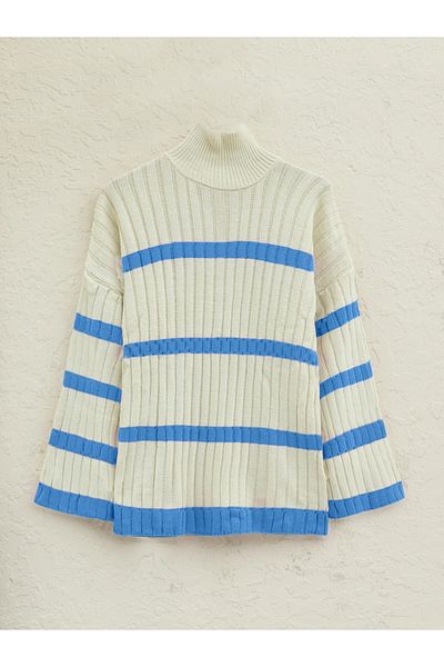 Modamorfo Pulover tricot cu mâneci largi cu dungi albastre
