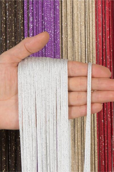 Saççax Exclusive Beyaz Gümüş Renk Jumbo Simli Zincir Serisi Ip Perde 300 Cm