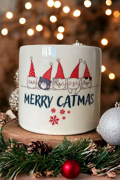 DVOYAGE Merry Catmas Mug and Throw Pillow Set - Special Design for New Year