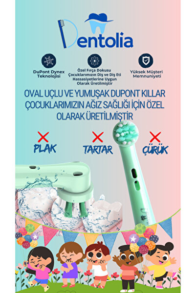 Dentolia Oral-B ve Braun Uyumlu Şarjlı Çocuk Diş Fırçası Yedek Başlığı 12'li Paket