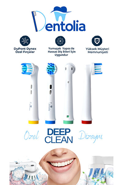Dentolia Braun ve Oral-B Uyumlu Şarjlı Diş Fırçası Yedek Başlık 4'lü Paket