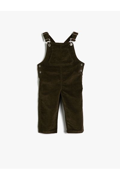 Koton Velvet Jumpsuit Corded Cotton with Pocket and Button Detail