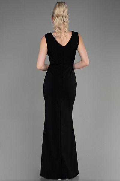 Efelif Black Long Double Breasted Neckline Fish Evening Dress Abu13213