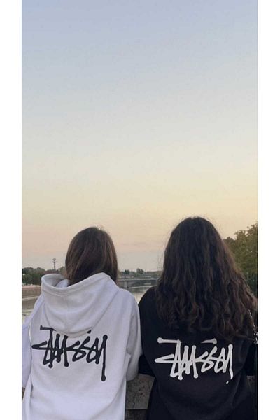 BUY CENTER Hanorac unisex oversize cu imprimeu pe spate, 2 piese, combinație de cuplu prieteni