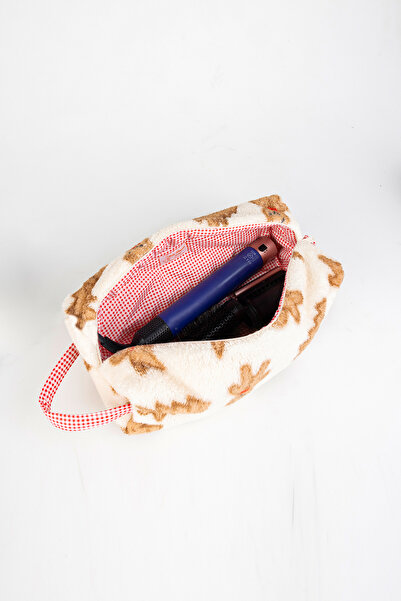 BABY KANGAROO حقيبة مكياج منقوشة من القطيفة على شكل رجل كوكي من تيدي - مقاس XL