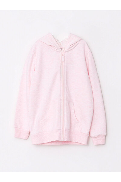LC Waikiki LCW Kids Розова качулка Basic Дълъг ръкав Момичешка суитшърт с цип