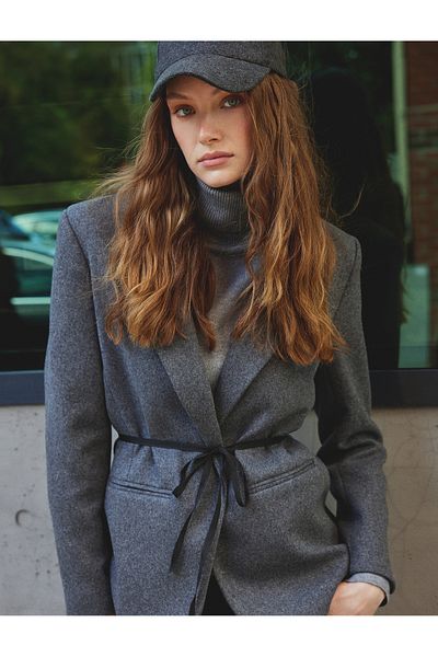 Koton Stamped Blazer Jacket - Wool Blend with Binding Detail and Pockets