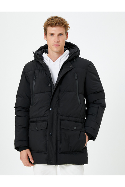 Koton Pufferjacke mit Kapuze, Tasche, Reißverschluss, Druckknopf