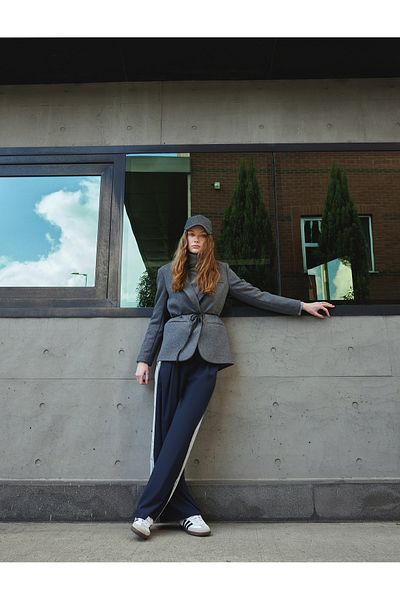 Koton Stamped Blazer Jacket - Wool Blend with Binding Detail and Pockets