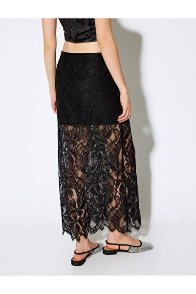 Koton X Melis Ağazat - Fusta midi din dantelă căptușită pe jumătate
