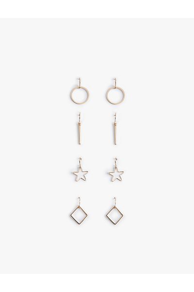 Koton Geometric Steel Mixed Set of 4 Dangle Earrings