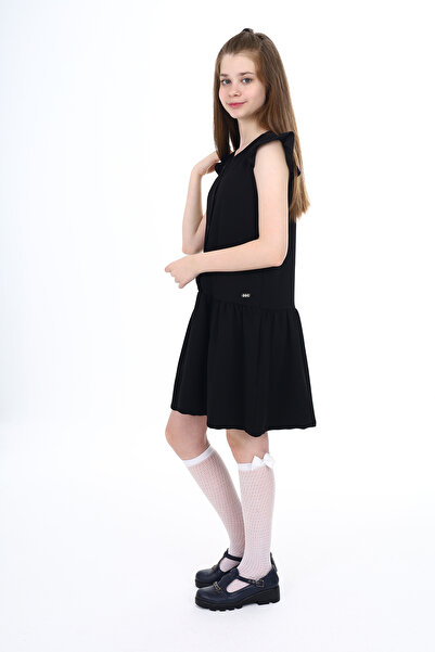 Toontoy Girl's Buttoned Metal Crest Detailed School Dress