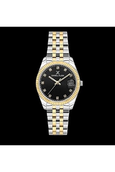 Daniel Klein Kadın Kol Saati Gümüş Gold Renk Siyah Kadran Bileklik Hediye
