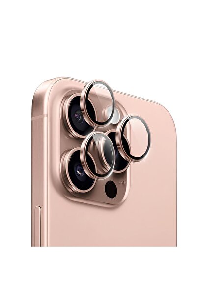 PiyasaSepeti حماية عدسة Apple iPhone 16 Pro من الزجاج الحقيقي والياقوت باللون الوردي