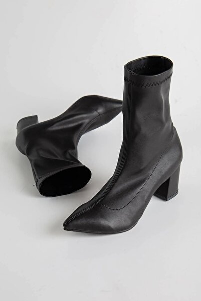 GULT Kadın Siyah Cilt Streç Bot, Kadın Topuklu Bot & Bootie