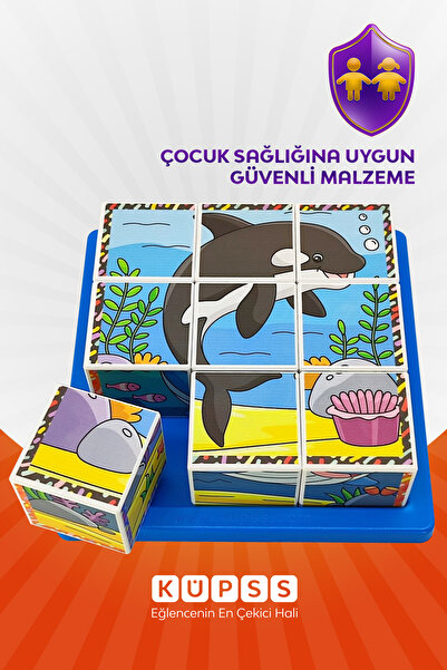 KÜPSS 6 Farklı Deniz Hayvanları 3d Küp Puzzle - Geometrik Zeka - 3 4 5 6 Yaş Eğitici Oyuncak