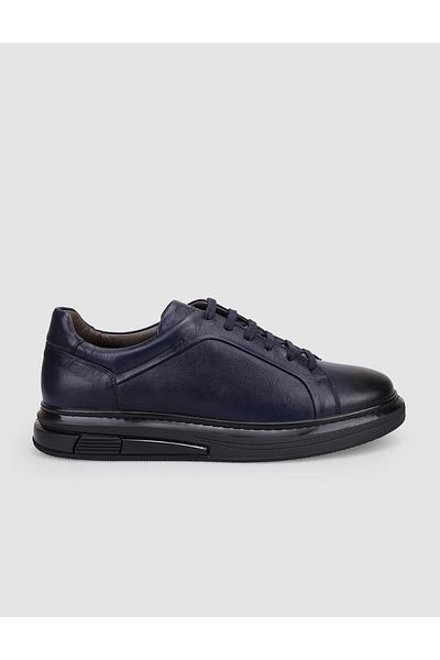 Cabani 100% Genuine Leather Navy Blue Lace-Up Men's Sports Shoes