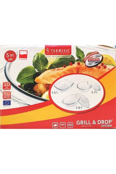 Termisil ,Borosilicate Glass,Ovenware,Set 5-Pcs,(1,7 L+2,9L+2,5L),Suitable For All Stove,Oven.