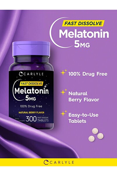 Carlyle Melatonin 5 mg Fast Dissolve 300 Tablets | Berry Flavor | Vegetarian, Non-GMO Supplement