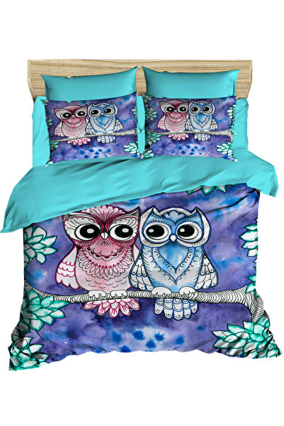 Fabeteks Valentine's Day Owl Pair 3D Double Duvet Cover Pillow Set
