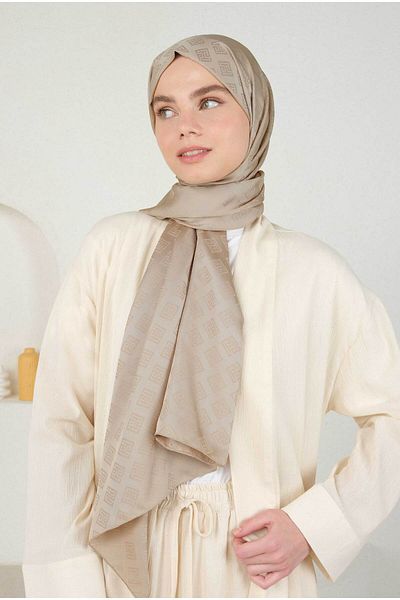 HEQA Şal jacquard de culoarea nurcii - cu model de logo