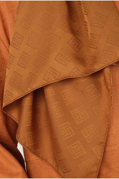 HEQA Caramel Colored Logo Patterned Jacquard Shawl